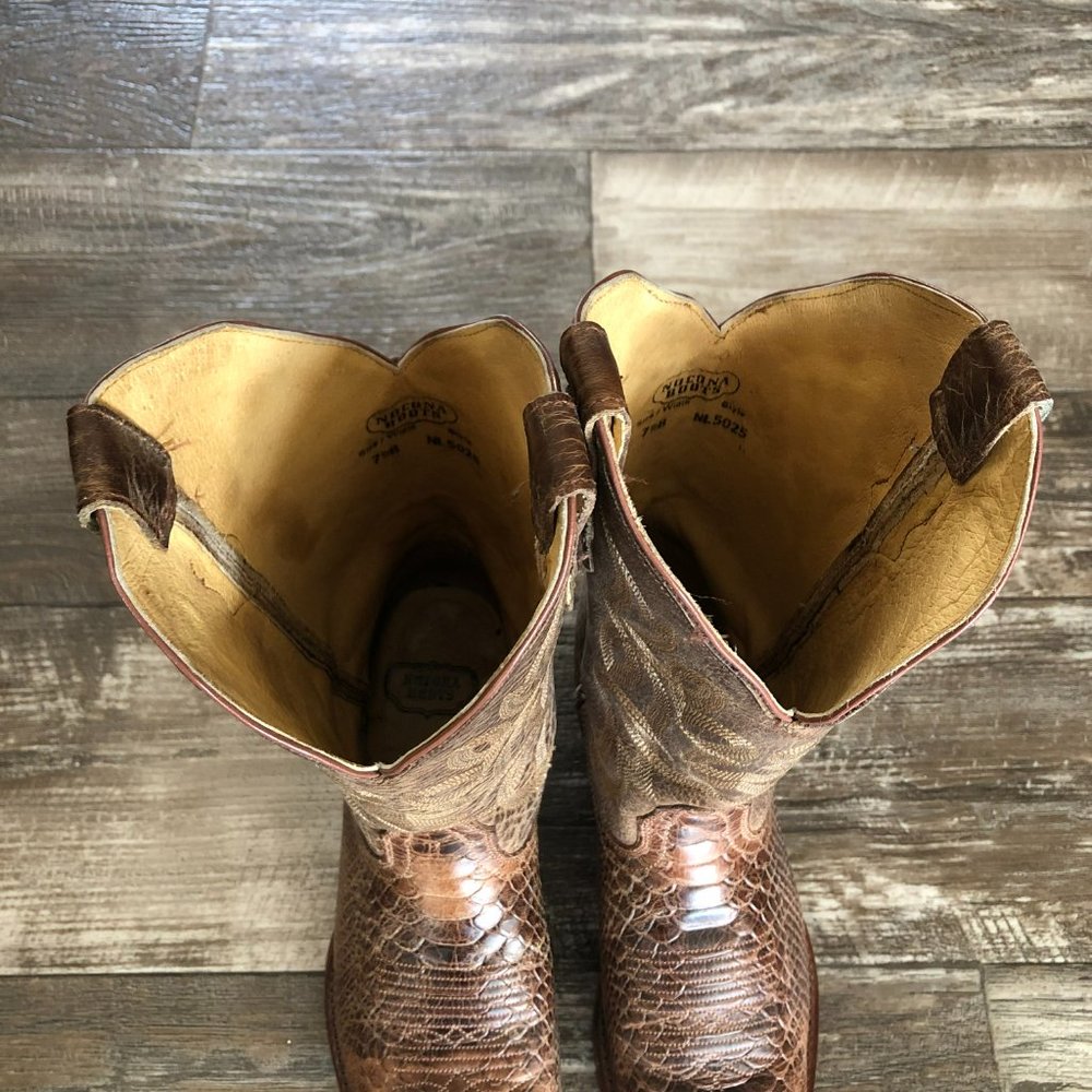SOLD ❌Nocona Square Toe Cowgirl Boots Rattlesnake Embossed Tan Leather Size 7.5B - Picture 11 of 12